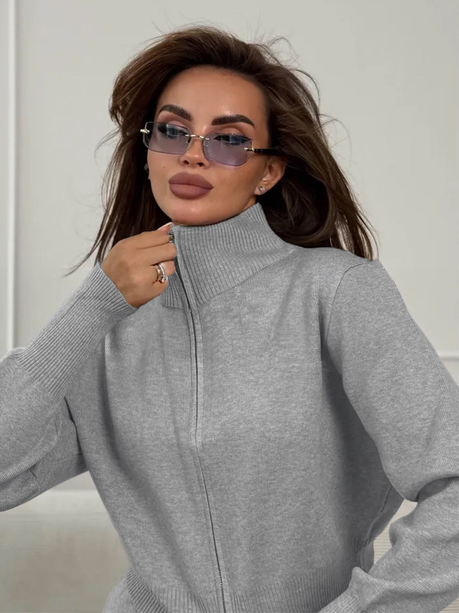 ISLA | COMPLETO IN MAGLIA 2 PEZZI – PANTALONI GAMBA AMPIA CON COULISSE E GIACCA CON ZIP