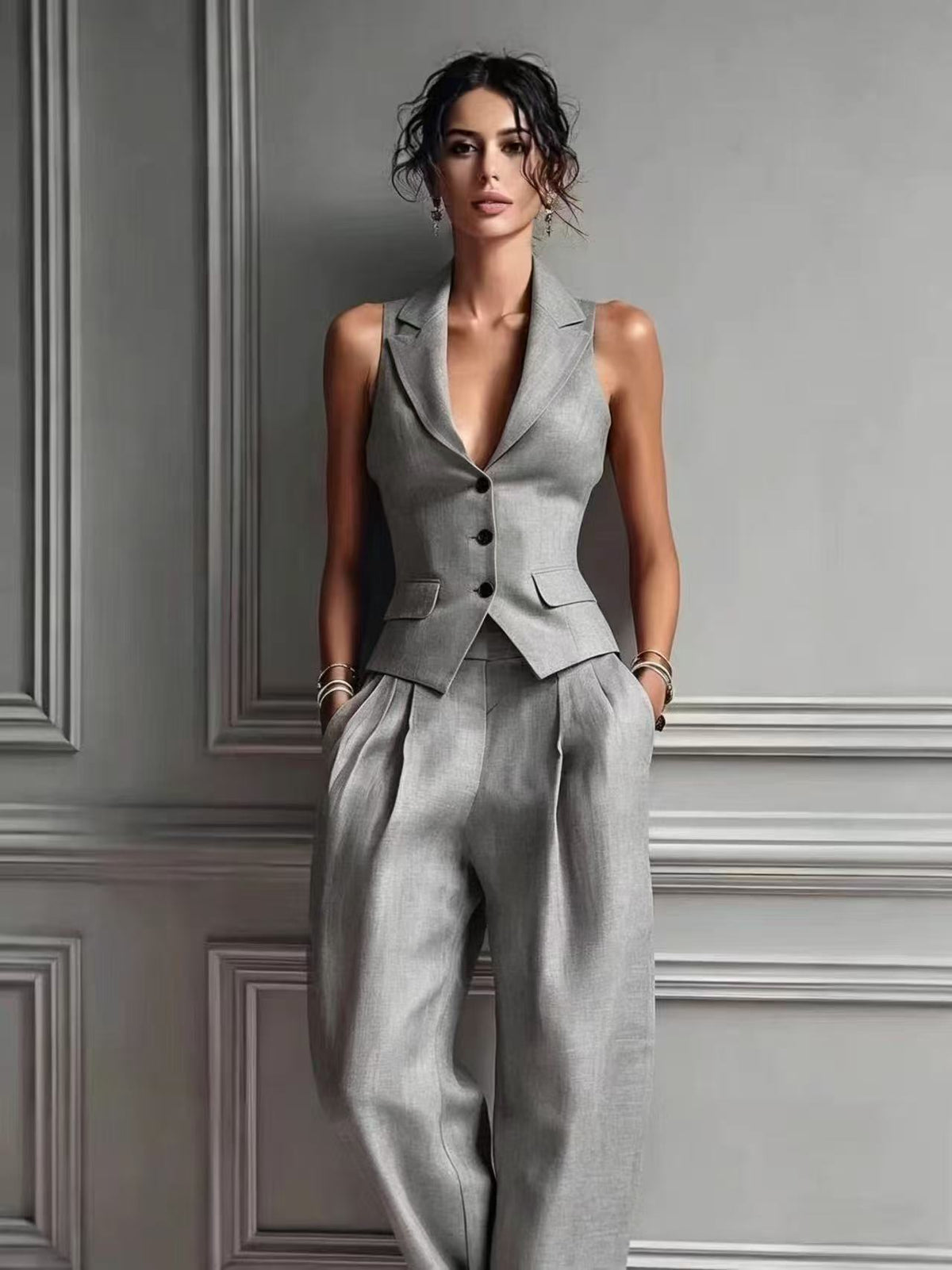 VIVIENNE | COMPLETO CON GILET SARTORIALE E PANTALONI A GAMBA LARGA