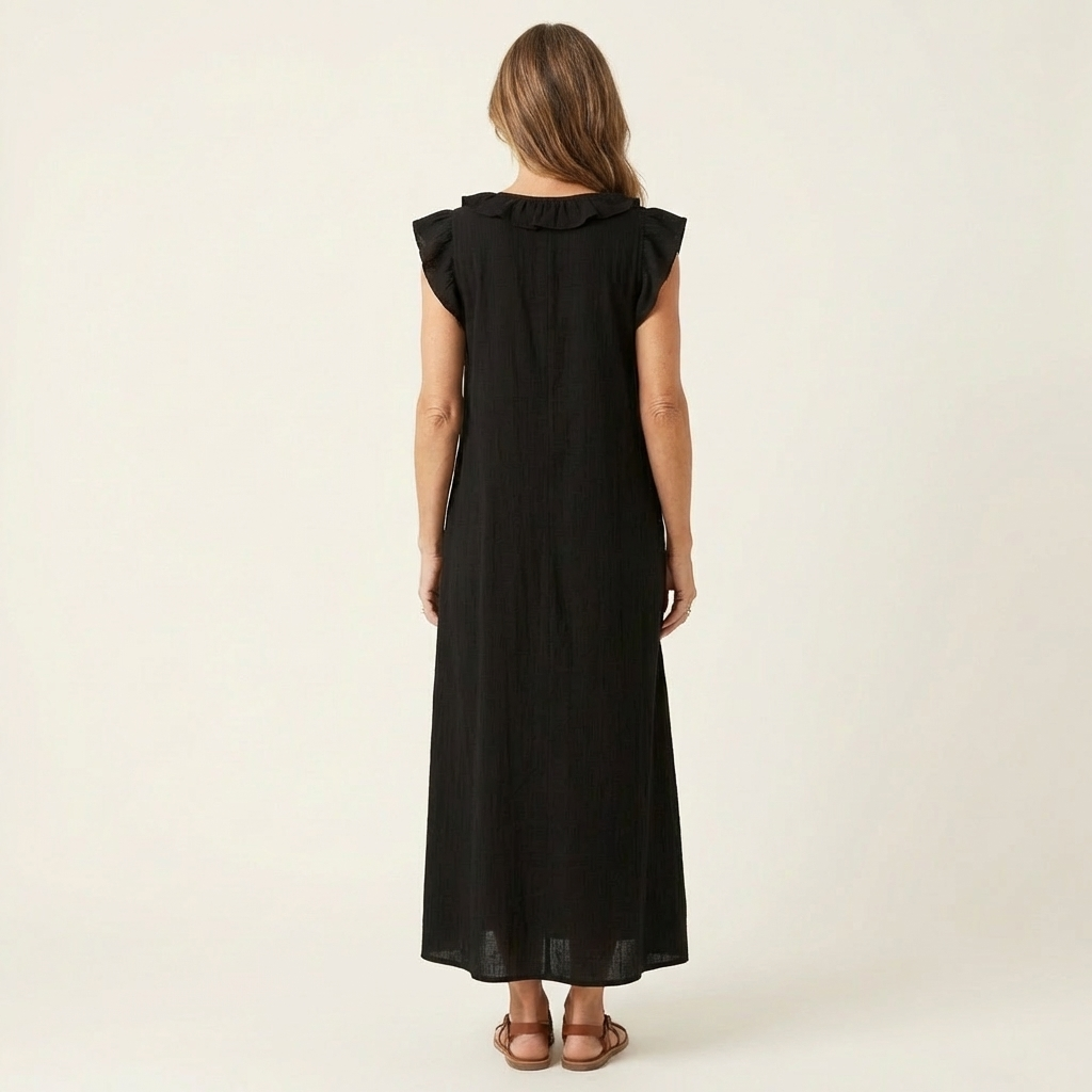 JOSETTE | ABITO LUNGO CON VOLANT E SCOLLO A V