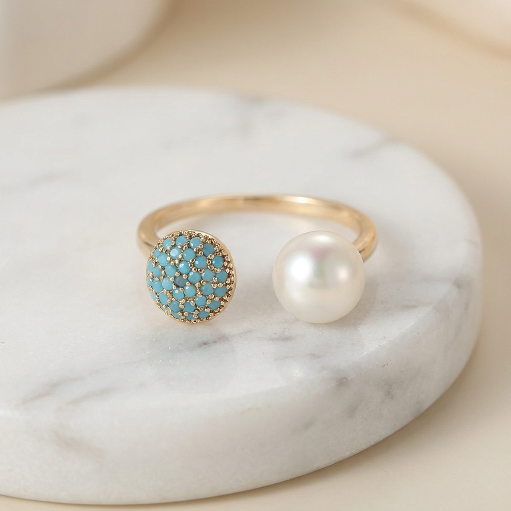 TALIA | ANELLO BEAUTY CON PERLA E TURCHESE