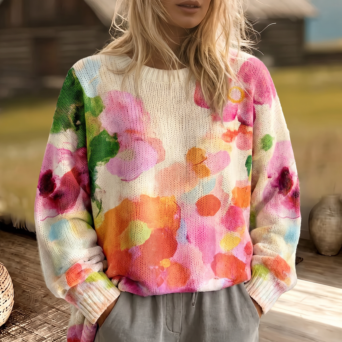FERRONA | MAGLIA IN MAGLIA FLOREALE TIE-DYE MULTICOLOR