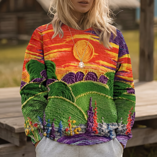 RAVELLA | MAGLIA VESTIBILITÀ MORBIDA CON STAMPA PAESAGGIO SUNBURST