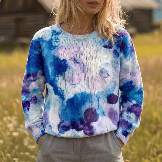 CERULYN | MAGLIONE IN MAGLIA FLOREALE TIE-DYE BLU
