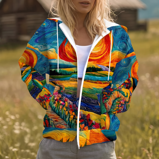 HALCYRA | FELPA CON ZIP E STAMPA SUNBURST