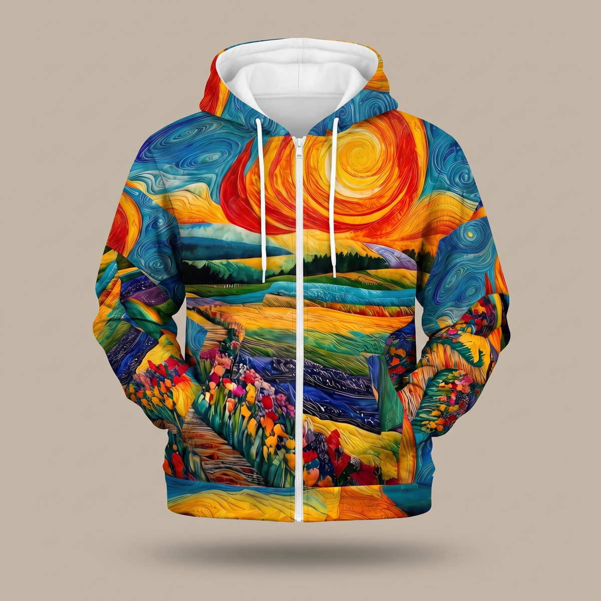 HALCYRA | FELPA CON ZIP E STAMPA SUNBURST