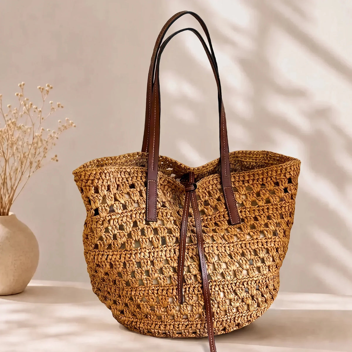 LEYLA | BORSA TOTE IN PAGLIA INTRECCIATA A MANO