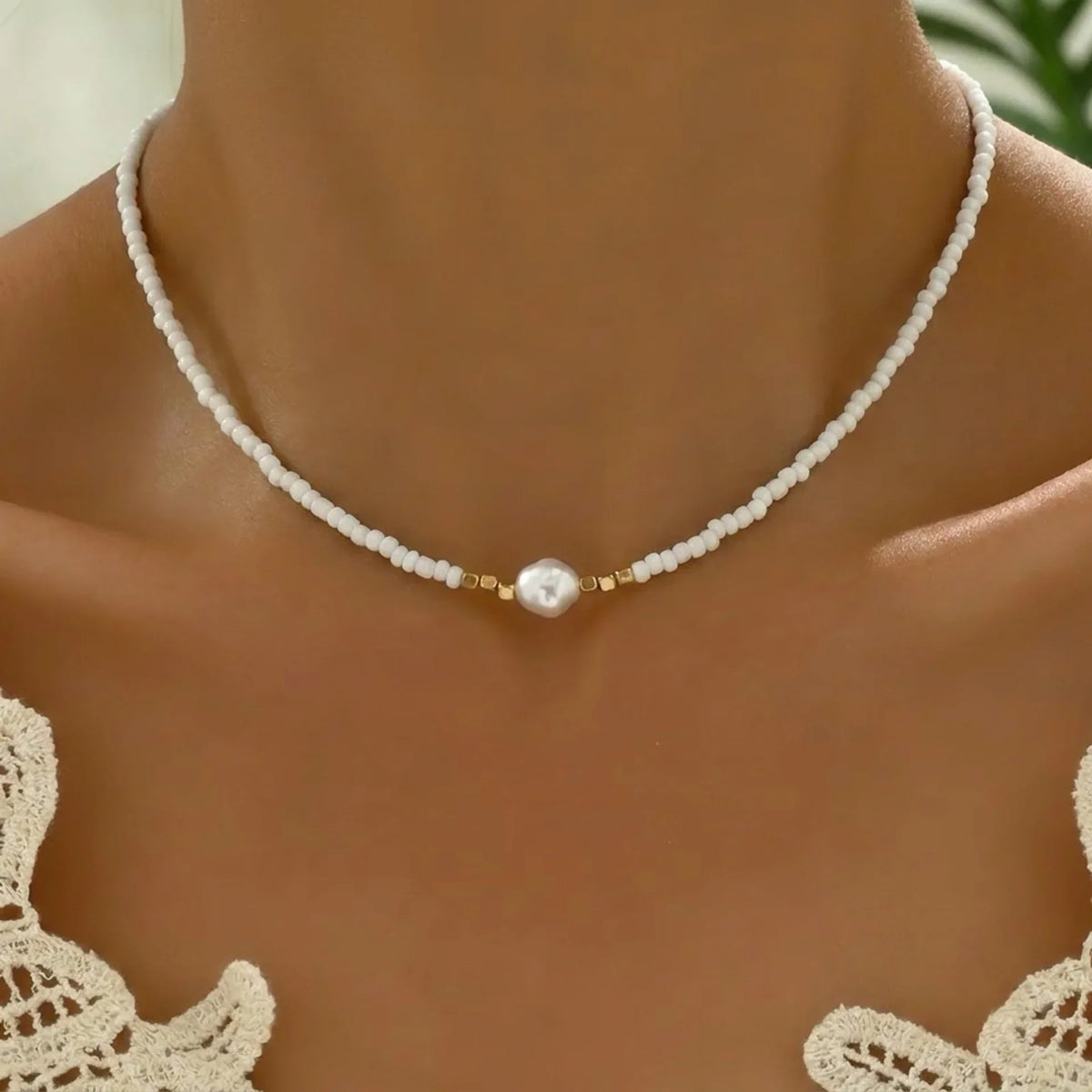 AZURINE | COLLANA MINIMAL TURCHESE E PERLA