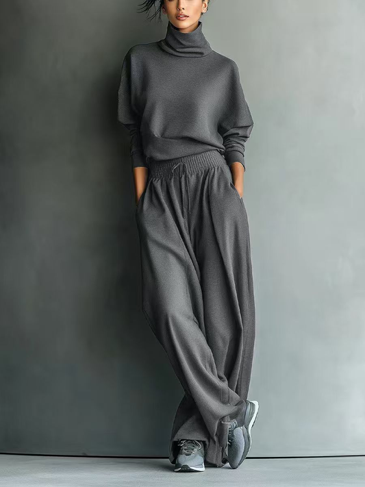 GRACE | COMPLETO FELPA E PANTALONI A GAMBA LARGA GRIGIO MELANGE