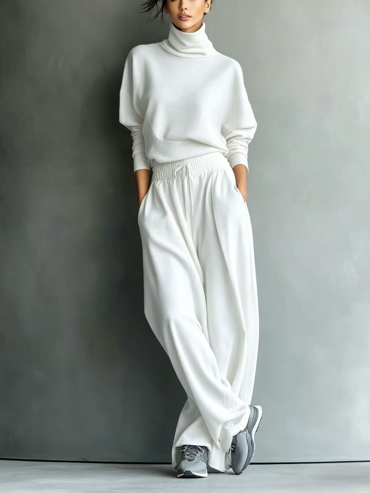 GRACE | COMPLETO FELPA E PANTALONI A GAMBA LARGA GRIGIO MELANGE