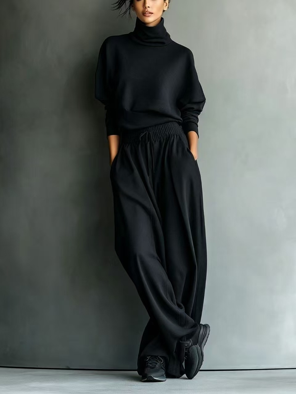 GRACE | COMPLETO FELPA E PANTALONI A GAMBA LARGA GRIGIO MELANGE