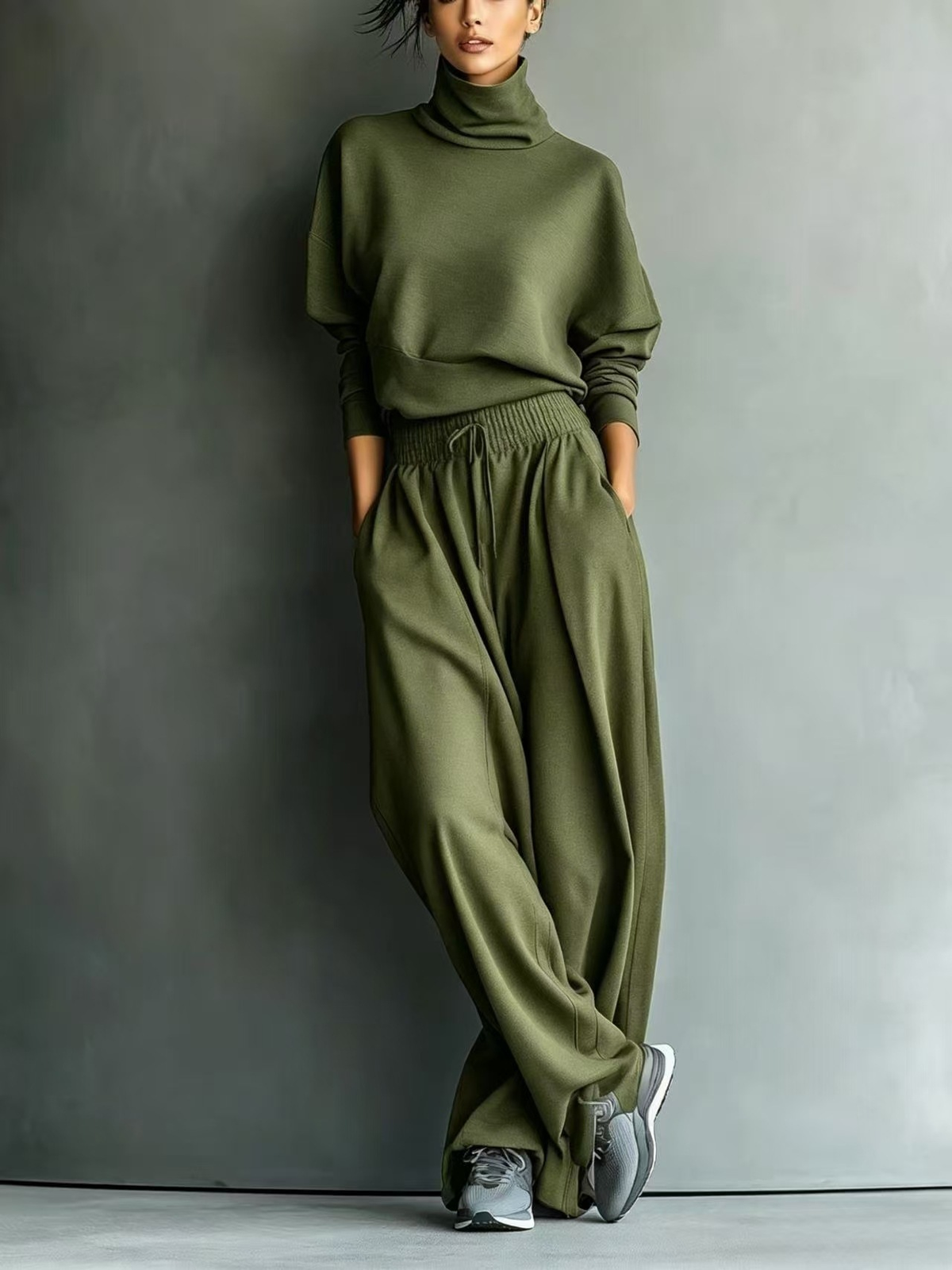 GRACE | COMPLETO FELPA E PANTALONI A GAMBA LARGA GRIGIO MELANGE