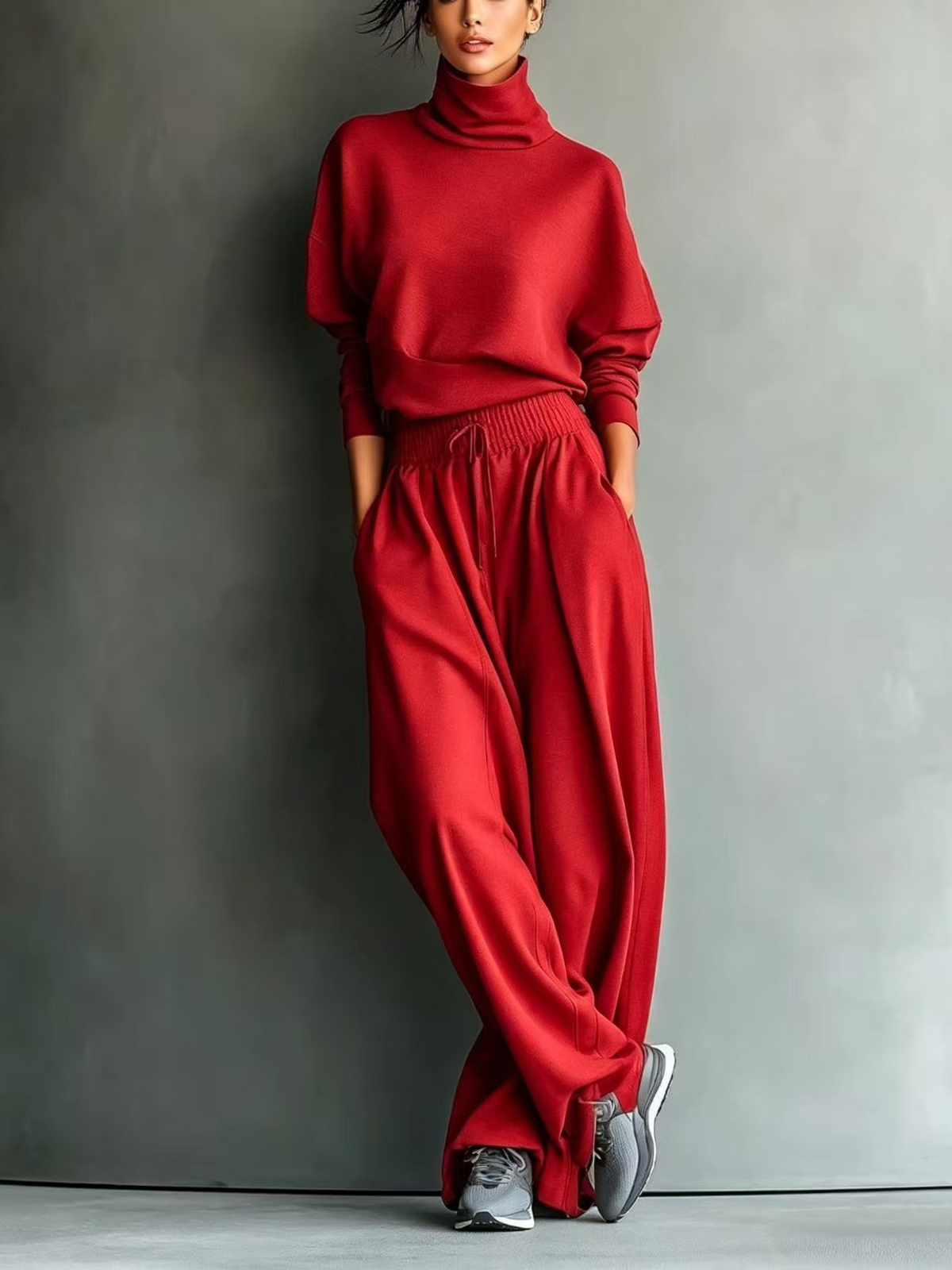 GRACE | COMPLETO FELPA E PANTALONI A GAMBA LARGA GRIGIO MELANGE