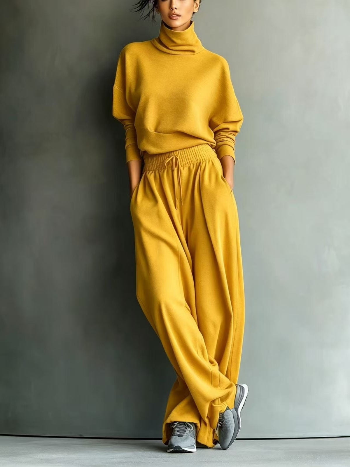 GRACE | COMPLETO FELPA E PANTALONI A GAMBA LARGA GRIGIO MELANGE