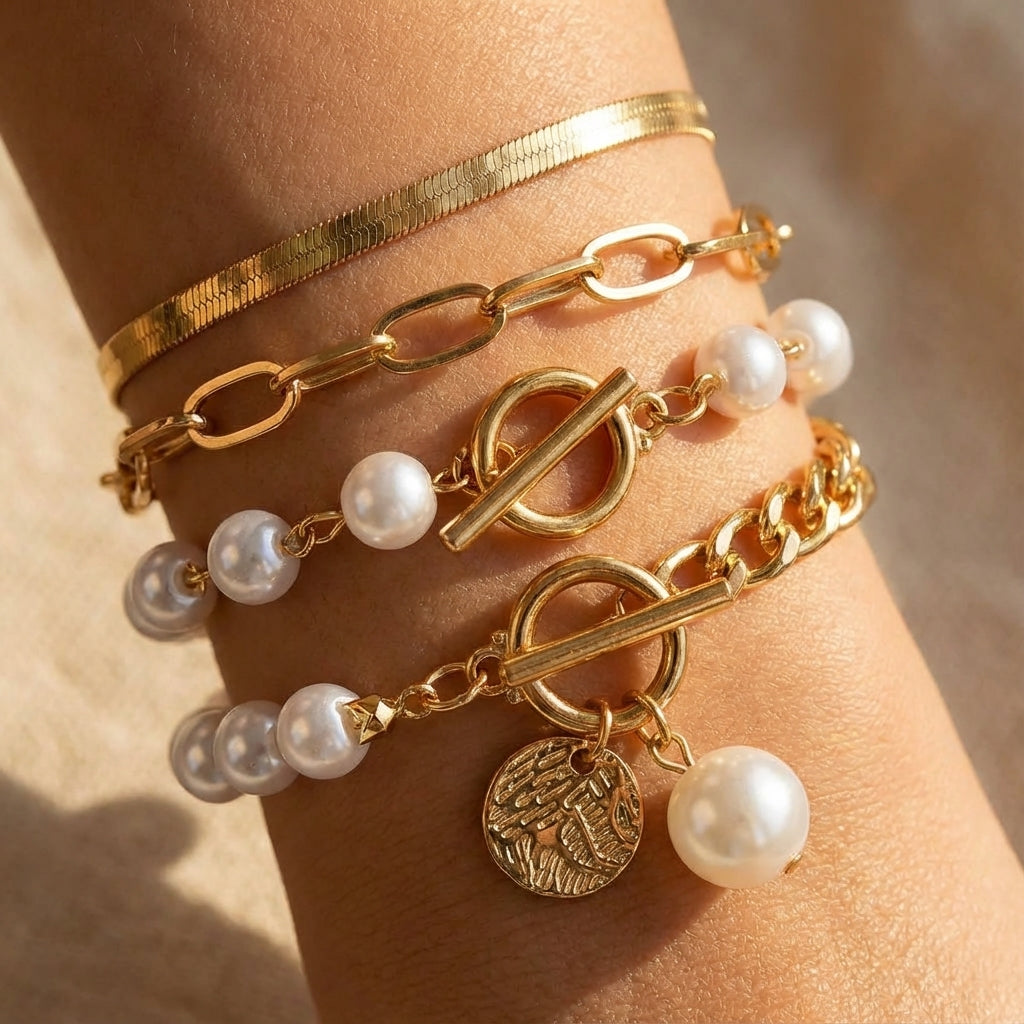 AURÉLIE | SET DI BRACCIALI DI PERLE A STRATI DI LUSSO