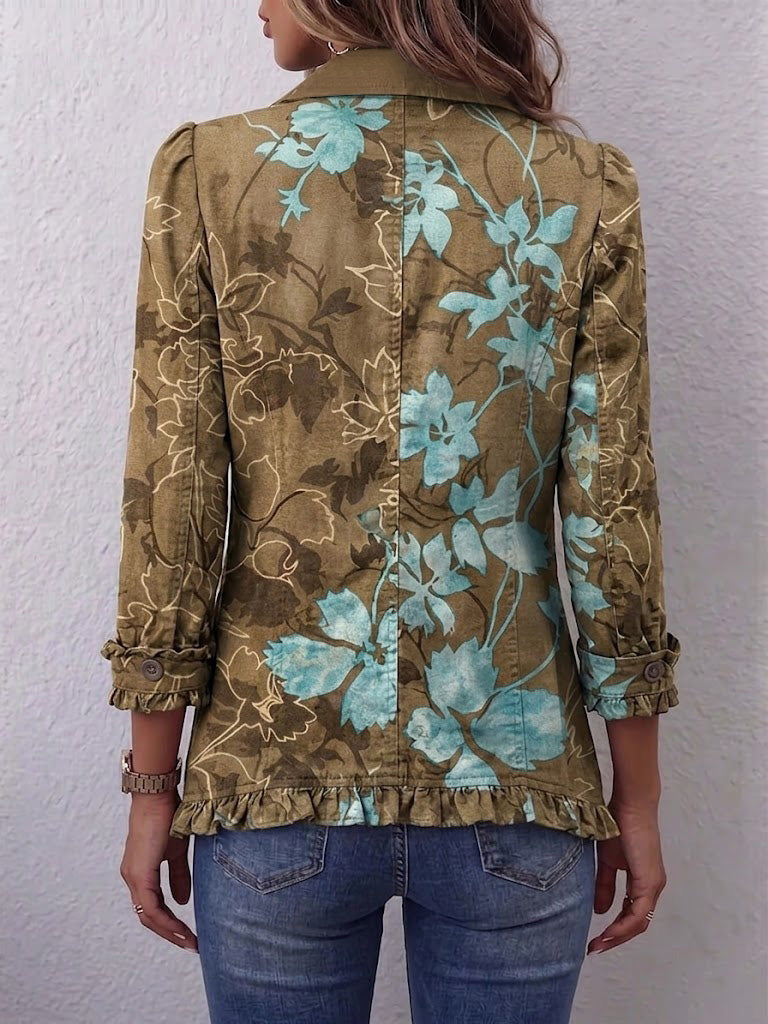 SUNDARA | GIACCA VINTAGE A FIORI CON VOLANT E SFUMATURE BOHO