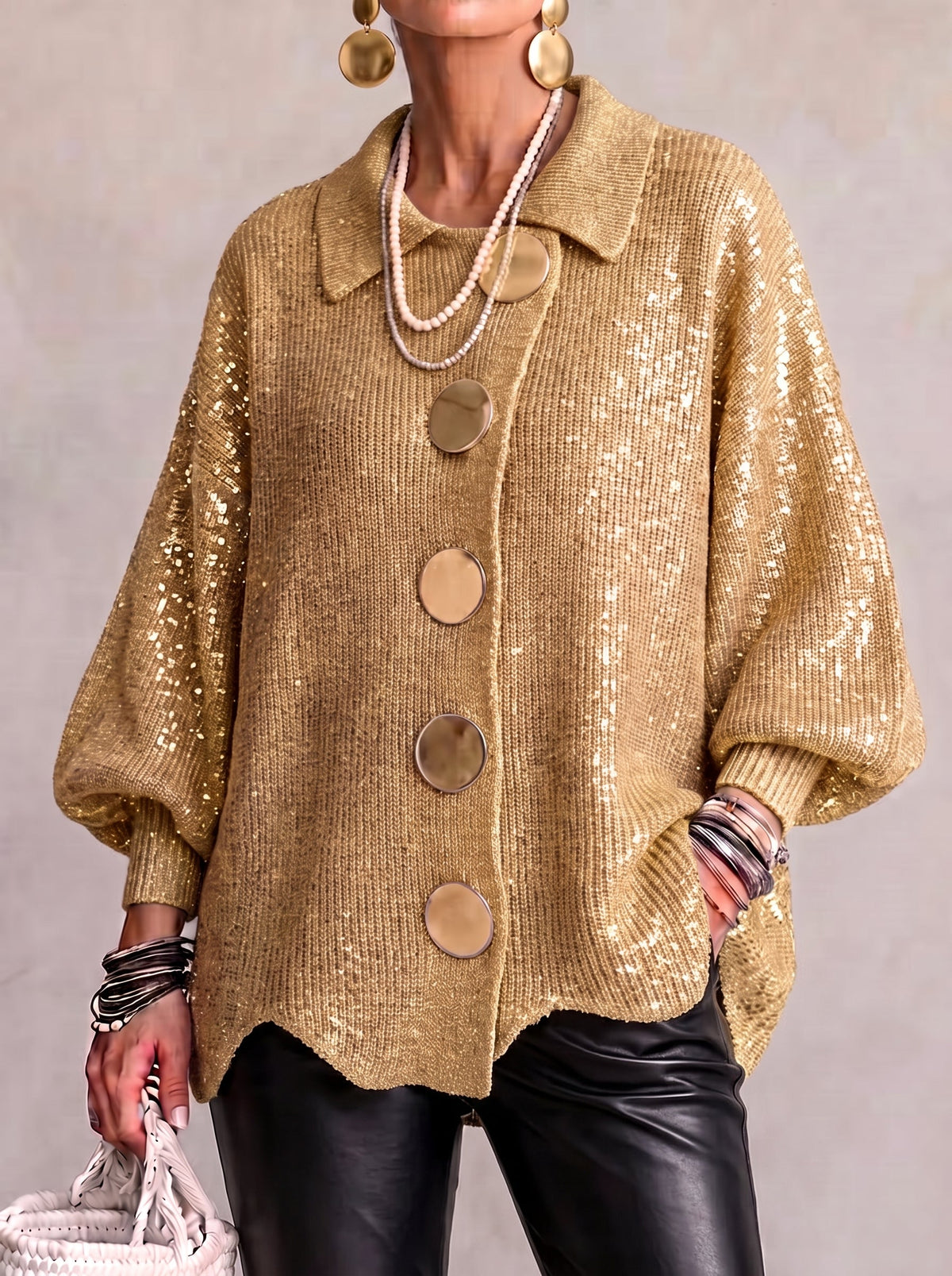 KATRIEN | CARDIGAN OVERSIZE CON COLLETTO E BOTTONI IN METALLO
