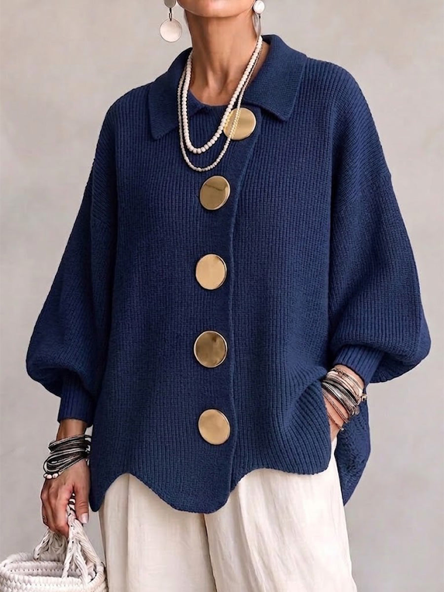KATRIEN | CARDIGAN OVERSIZE CON COLLETTO E BOTTONI IN METALLO