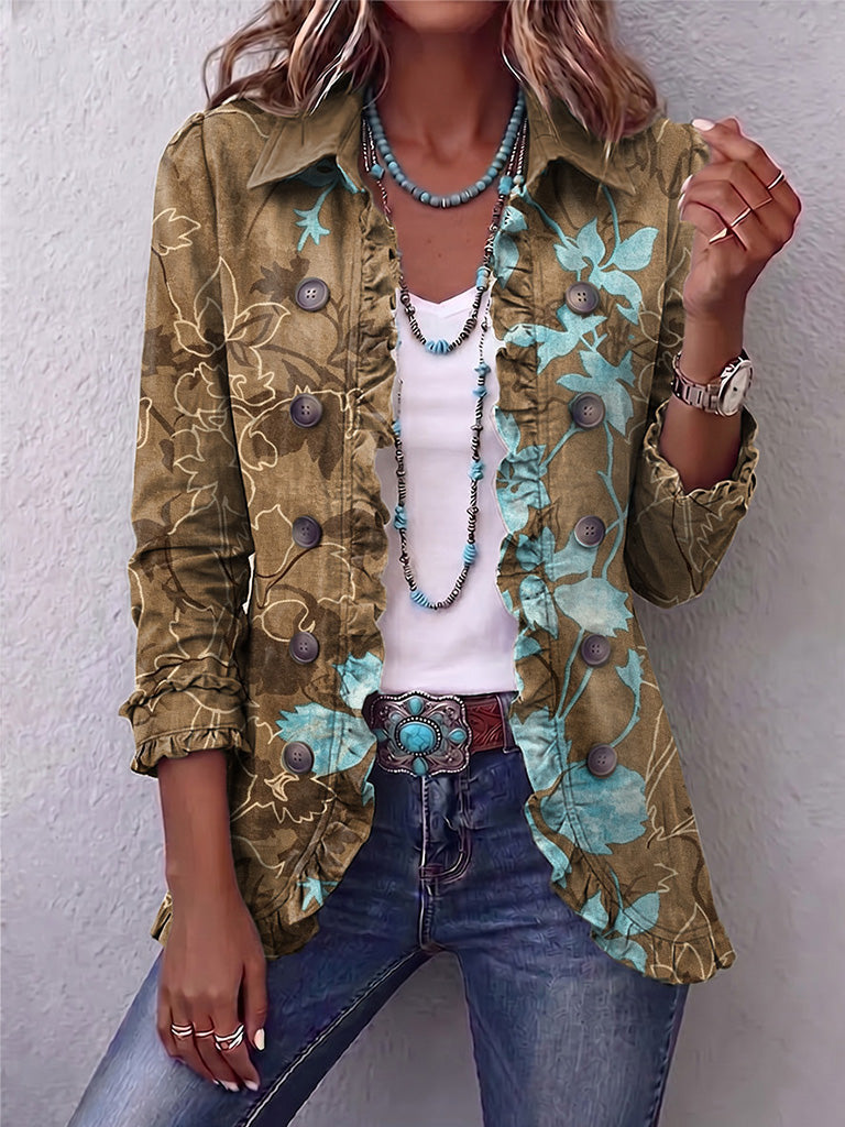 SUNDARA | GIACCA VINTAGE A FIORI CON VOLANT E SFUMATURE BOHO