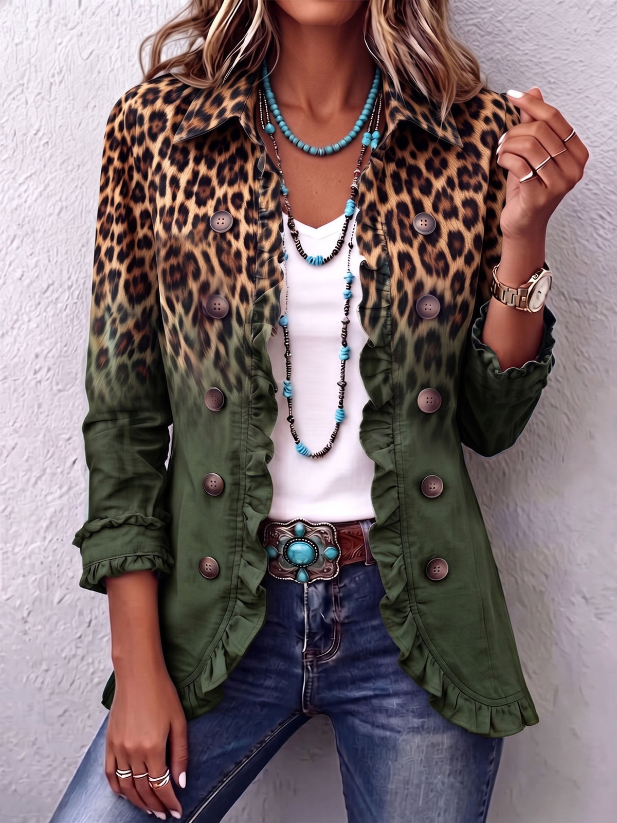 ELSPETH | BLAZER A VOLANT CON SFUMATURA LEOPARDATA
