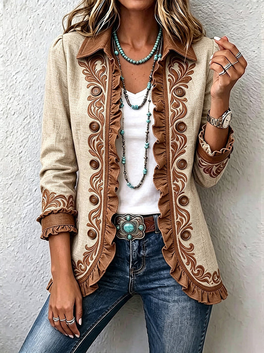 DAWNCROFT | GIACCA VINTAGE BOHEMIAN A FIORI CON VOLANT
