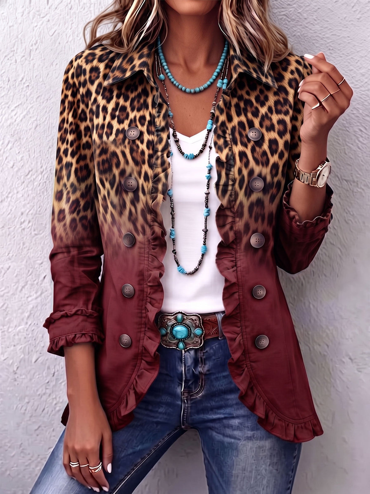 ELSPETH | BLAZER A VOLANT CON SFUMATURA LEOPARDATA