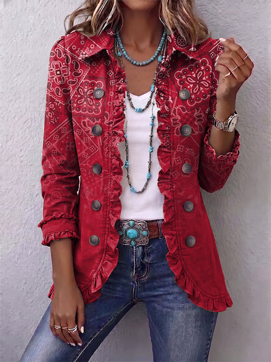 CRISELLE | GIACCA CON VOLANT E STAMPA PAISLEY OMBRÉ BOHEMIAN