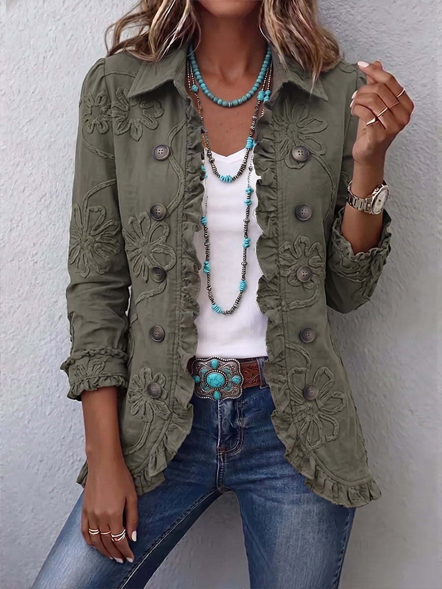 KAMBERLY | GIACCA UTILITY BOHO-CHIC CON RICAMI FLOREALI E RUCHES