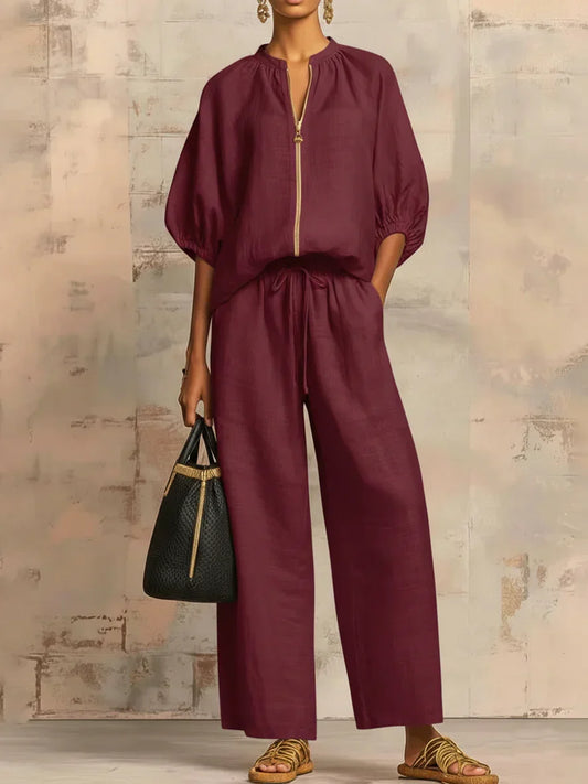 ALBA | COMPLETO DUE PEZZI: CAMICIA DAL TAGLIO MORBIDO E PANTALONI A GAMBA LARGA