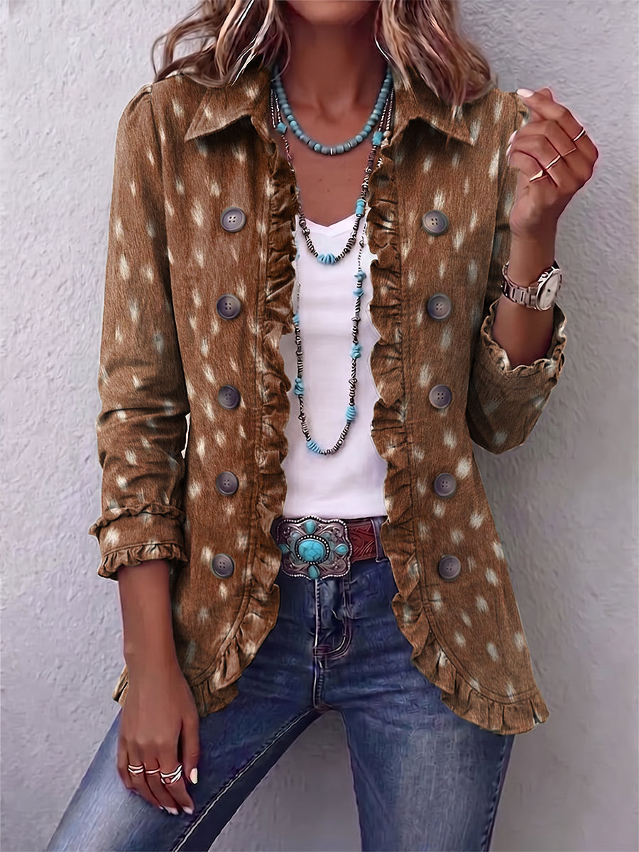 NOLINDA | GIACCA BOHEMIEN CON VOLANT E STAMPA ANIMALIER