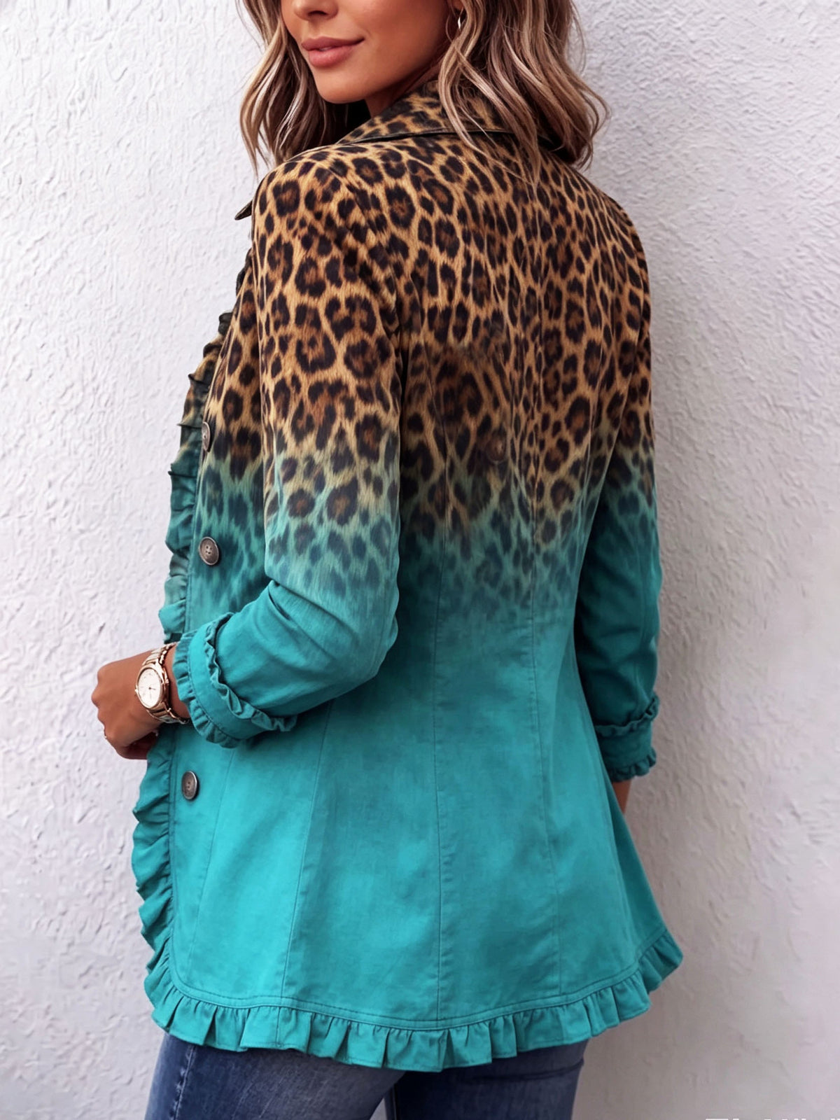 ELSPETH | BLAZER A VOLANT CON SFUMATURA LEOPARDATA