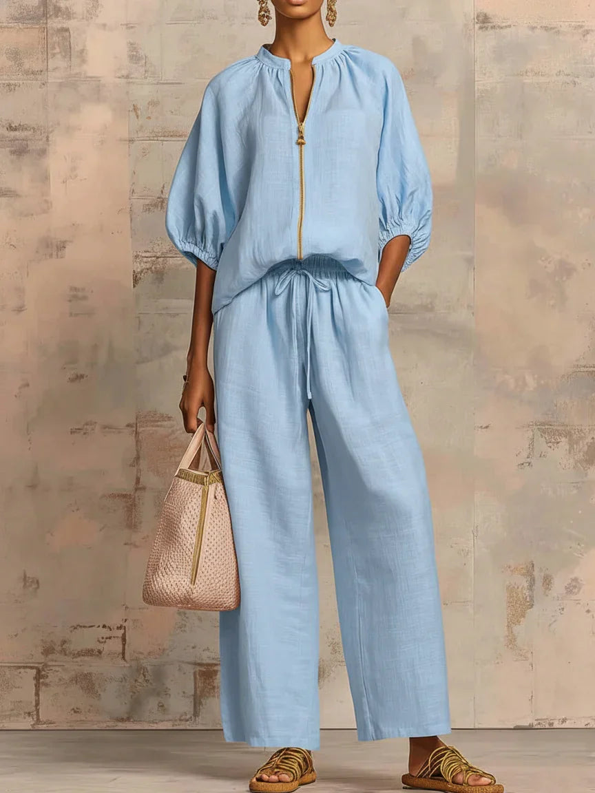 ALBA | COMPLETO DUE PEZZI: CAMICIA DAL TAGLIO MORBIDO E PANTALONI A GAMBA LARGA