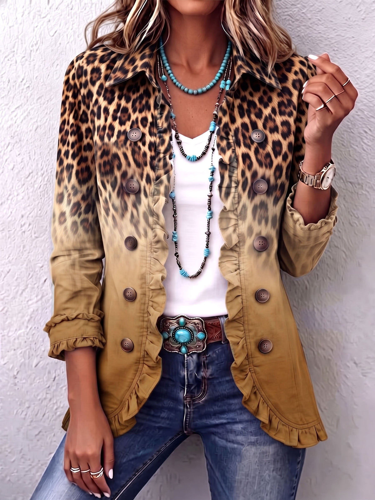 ELSPETH | BLAZER A VOLANT CON SFUMATURA LEOPARDATA