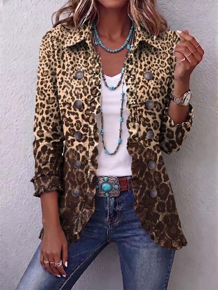 NAVARA | GIACCA CON BALZE E STAMPA LEOPARDATA