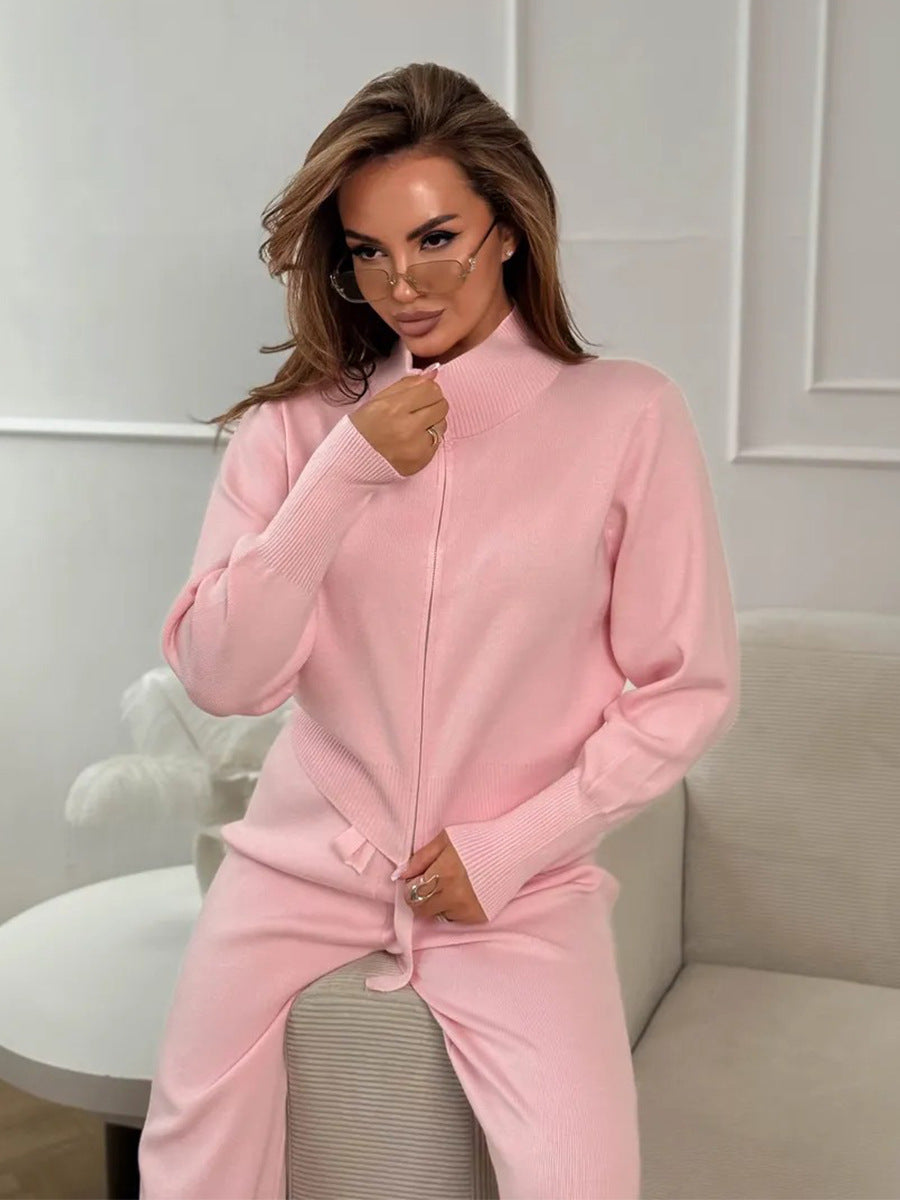 ISLA | COMPLETO IN MAGLIA 2 PEZZI – PANTALONI GAMBA AMPIA CON COULISSE E GIACCA CON ZIP