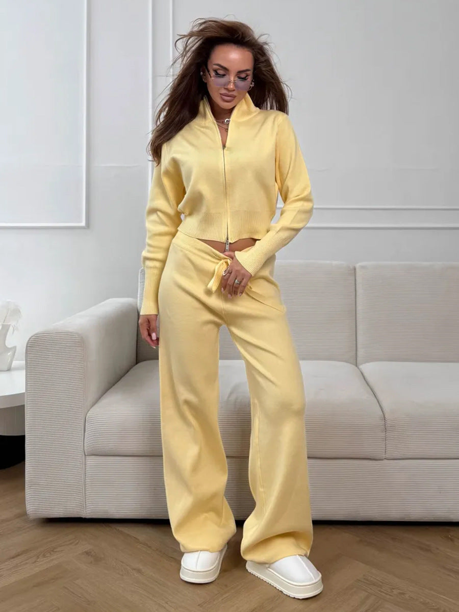 ISLA | COMPLETO IN MAGLIA 2 PEZZI – PANTALONI GAMBA AMPIA CON COULISSE E GIACCA CON ZIP